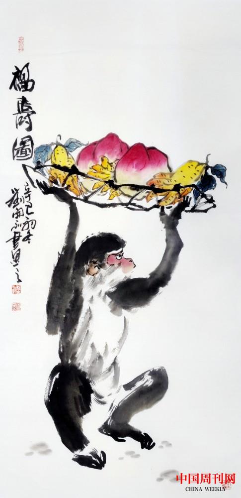 紙本《福壽圖》138X69cm (2021年).jpg