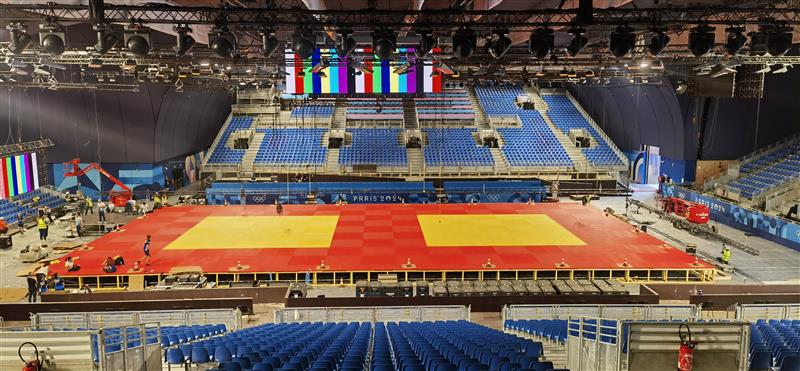 柔道墊鋪設完成。受訪者供圖